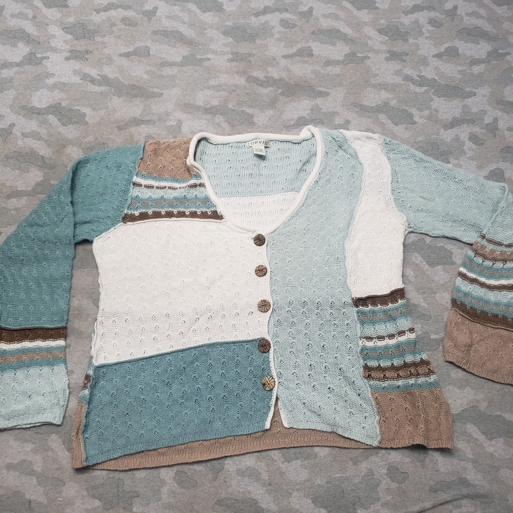 Orvis Cardigan Womens Large Multicolor Button Long Sleeve Patch Work